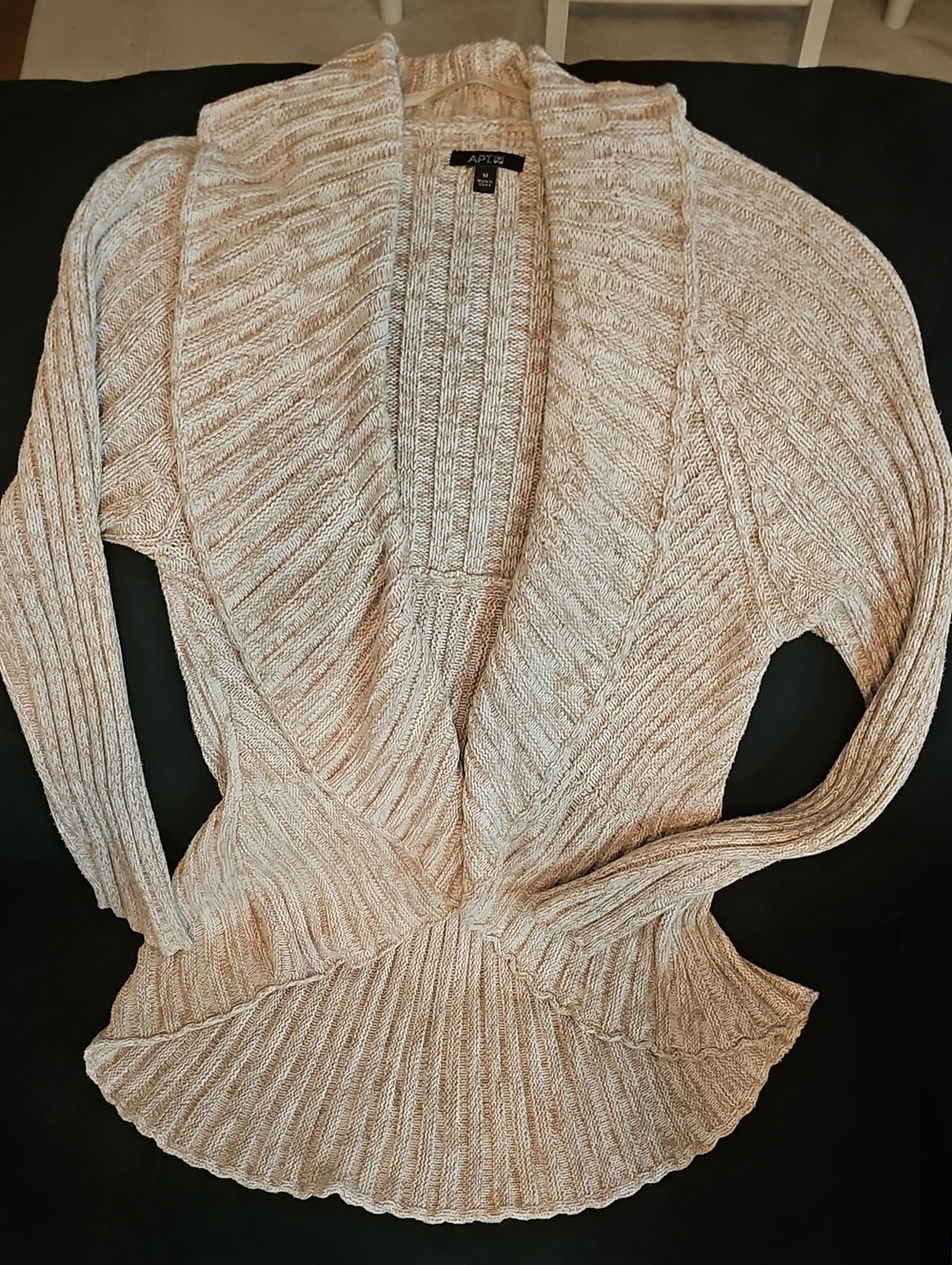 Apt. 9 Tan with Cream Marled Shawl-Collar Ribbed Cardigan Sweater Shrug